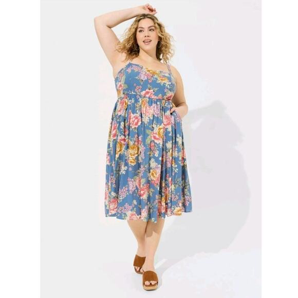 Torrid Midi Challis Sweetheart Dress Size: 5 - Picture 1 of 6